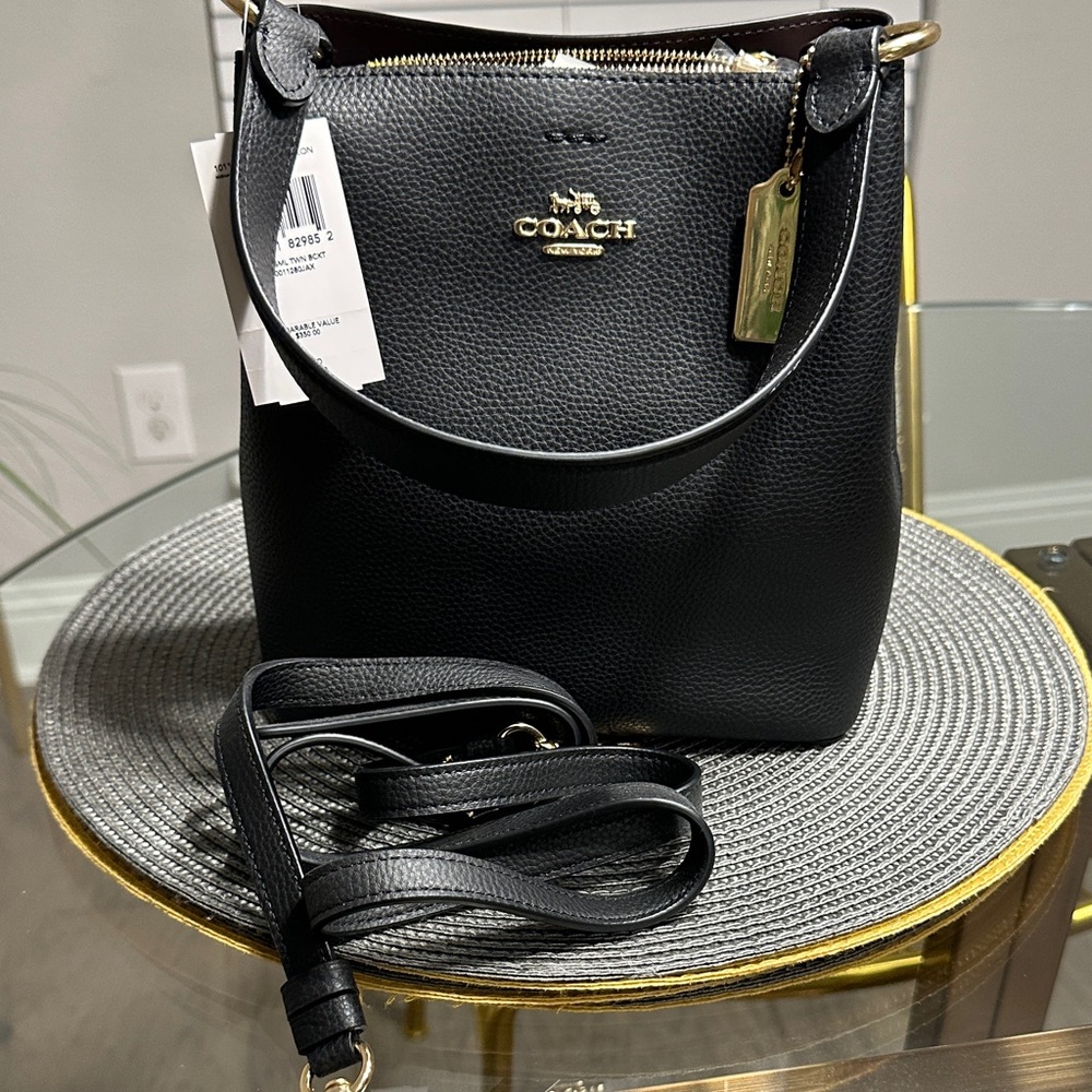 Coach Black Pebbled Leather Shoulder Bucket Bag with Gold Hardware - Picture 5 of 10